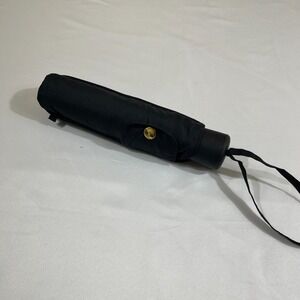 Harrods London Compact Travel Umbrella Black Gold Logo Snap Case Foldable
